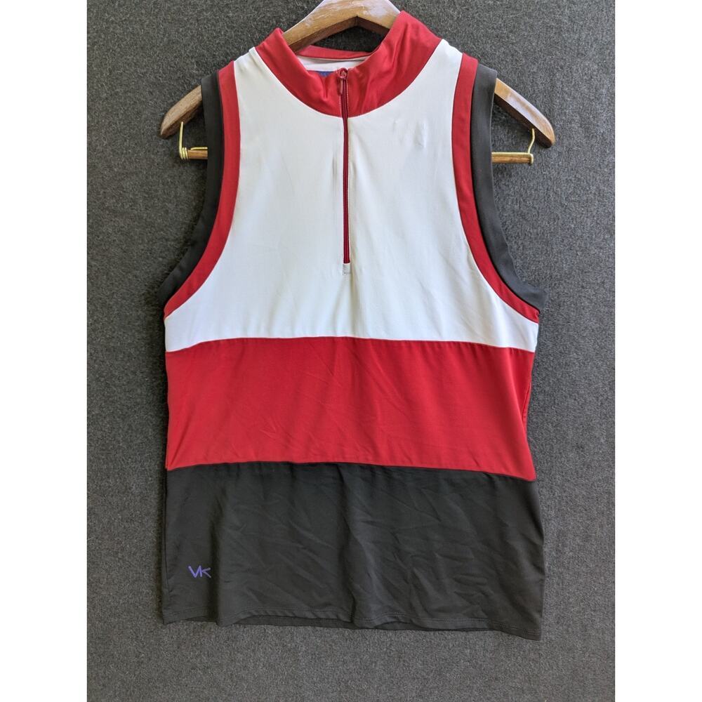 VK Sport Womens Tank top Size L Red Black White‎ Colorblock zip Sleeveles